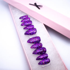 Purple Glitzy Gel Press On Nail Set