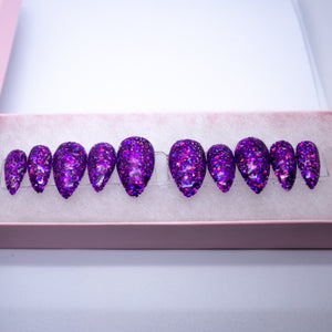 Purple Glitzy Gel Press On Nail Set