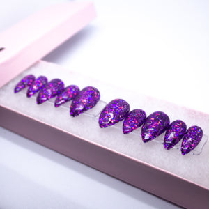 Purple Glitzy Gel Press On Nail Set