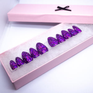 Purple Glitzy Gel Press On Nail Set