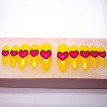 Load image into Gallery viewer, Yellow Bold Heart Press On Nail Set
