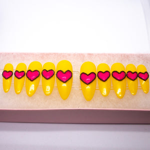 Yellow Bold Heart Press On Nail Set