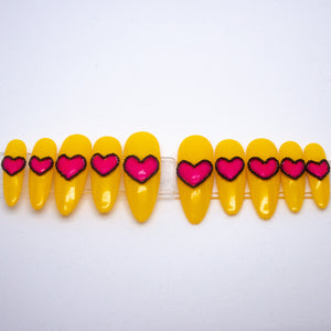 Yellow Bold Heart Press On Nail Set