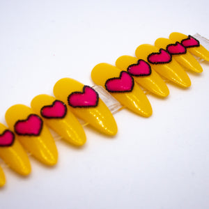 Yellow Bold Heart Press On Nail Set