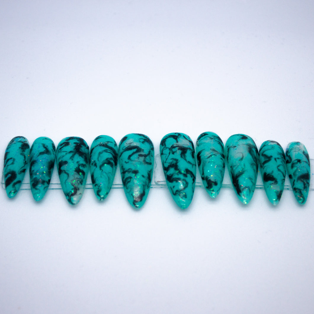 Blue Spilt Ink Press On Nail Set
