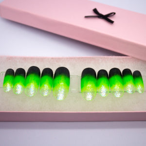 Green Ombre Confetti Press On Nails Set